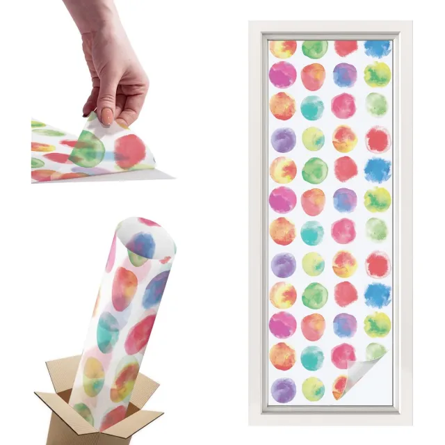 TULUP Raamfolie Anti inkijk - Kleurrijke cirkels Privacy Folie Raam - 50x146 cm - Veelkleurig Anti inkijk Folie - Raamfolie Tegen inkijk Glas in Lood - Voor de slaapkamer, woonkamer en hal. - Raamfolie Zonwering veelkleurig - kleurrijke cirkels