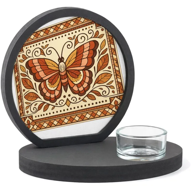 Mr Cadeautjes MDF inleg theelichthouder ~8 cm - design Een sierlijke vlinderkompositie met gevouwen vleugels, omrin | cadeau wit
