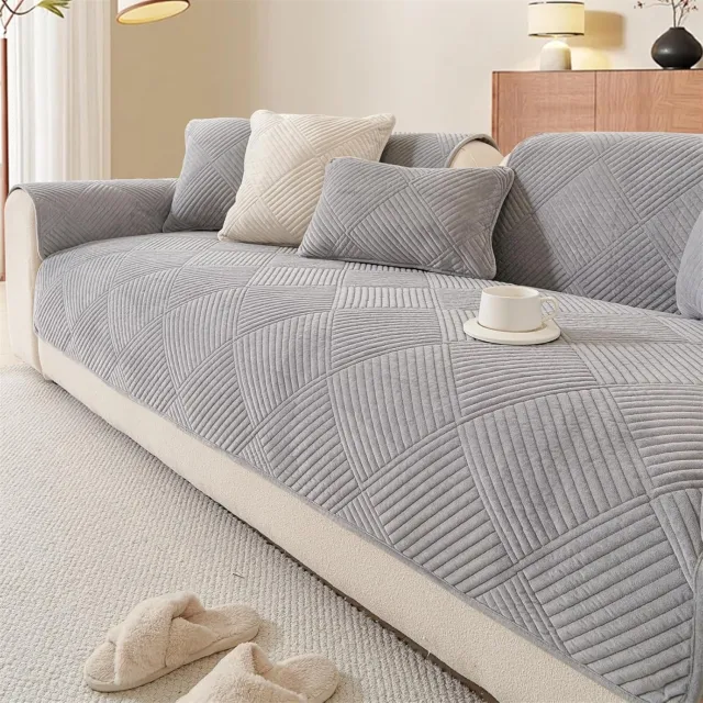Huttutu Bankhoes - Antislip Bankovertrek - Bankbeschermer - Korte Pluche Sofa Beschermer - Universeel - Voor 1-2-3 Zitsbank - Per Stuk - Lichtgrijs - 90 x 160 cm