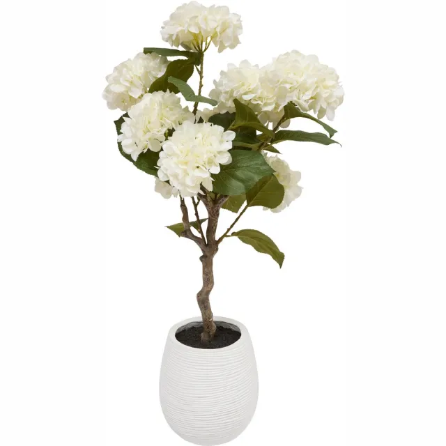 Atmosphera Kunstplant Hortensia met keramische pot - Ø40xH100cm - Wit