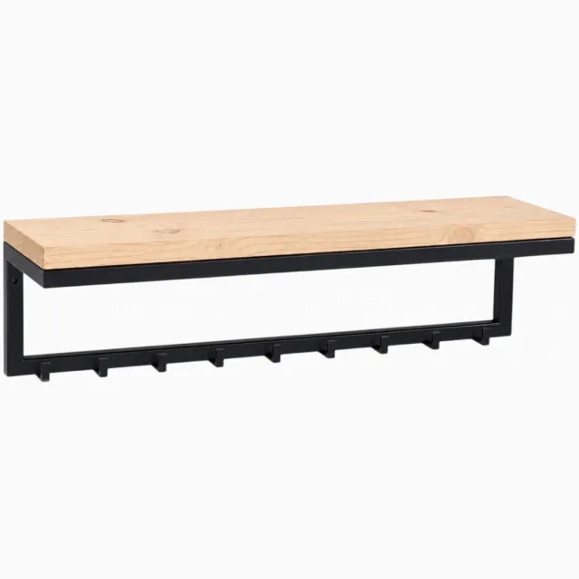 Wibema Meubelen Milton kapstok met plank – 9 haken – 90 × 25 × 18 cm – hout en staal – Wibema Mat Zwart