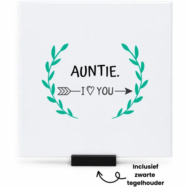 Hacebo auntie I love you tegeltje met tegelhouder - Tante - de liefste tante - tegeltjes met tekst - verjaardag - cadeautje voor tante - tante artikelen - kado - geschenk - spreuktegels - 15x15 CM Wit