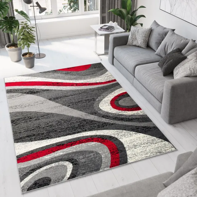 Tapiso Dream Vloerkleed Grijs Rood Modern Abstract Woonkamer Tapijt Maat- 60x100