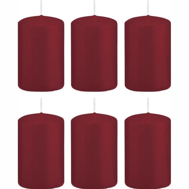 Trend Candles Cilinderkaars/stompkaars - 6x - bordeauxrood - 5 x 8 cm - 18 branduren - met brandvertragende folie Bordeaux rood