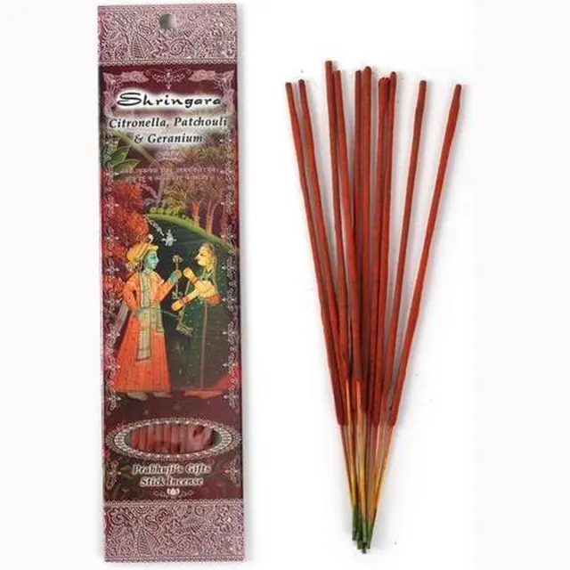 Prabhuji's Gifts Wierooksticks, handgerold, 'Shringara' met citronella, patchouli en geranium, 20 sticks Rood