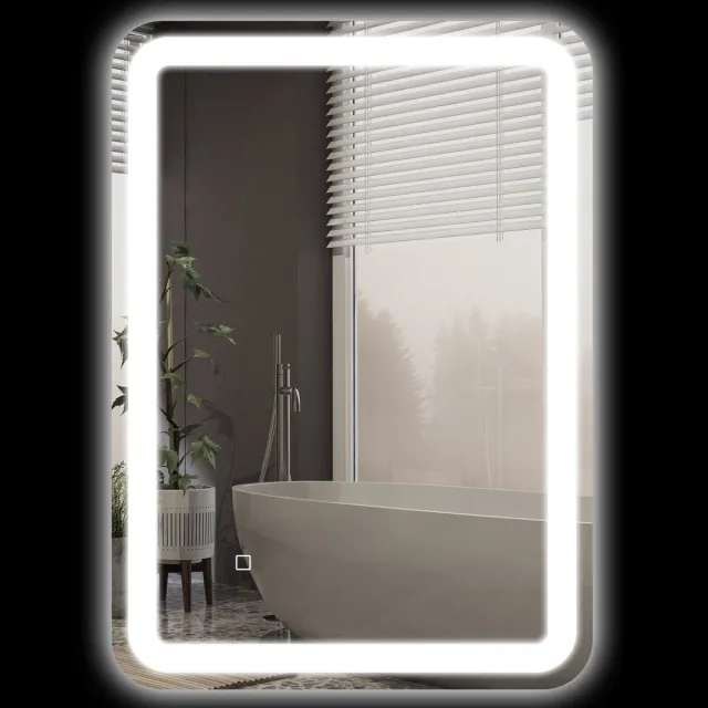 MIVRAY LED Badspiegel – 50 x 70 cm – Drie Lichtkleuren Met Touchbediening – Gehard Glas – Zilver – IP44 Wandspiegel Met Anti-Condensfunctie