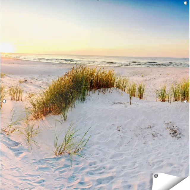 Gards Tuinposter Strand en Duinen tijdens Zonsondergang - 100x100 cm - Tuindoek - Tuindecoratie - Wanddecoratie buiten - Tuinschilderij Multikleur