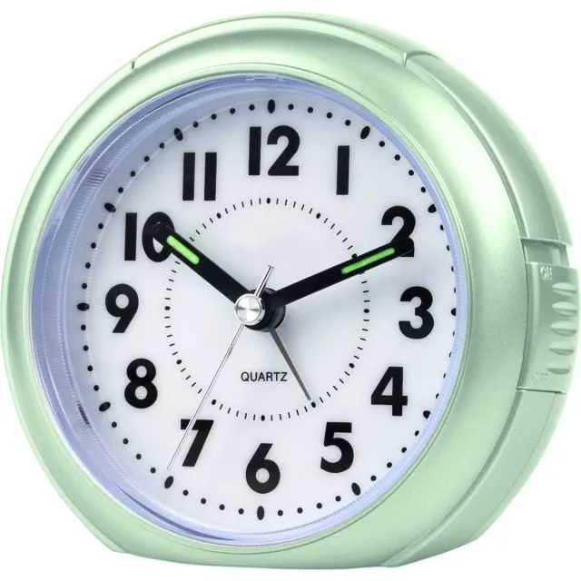 Atrium Wekker - Analoog - Mint groen - Zonder Tikgeluid - Opbouwend alarmsignaal - Snooze - Glow-in-the-dark wijzers - Grote knoppen - Duidelijk - Zachte verlichting - Quartz Uurwerk - Afgerond - Stabiel - Wekkers Slaapkamers - Klok - A240-13