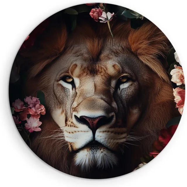 Saammp Forex Muurcirkel - Leeuw - Bloemen - Roze - Natuur - Landschap - Ø 30 - Wandcirkel - Wanddecoratie Cirkel - Muurdecoratie Woonkamer - Slaapkamer decoratie - Rond Schilderij