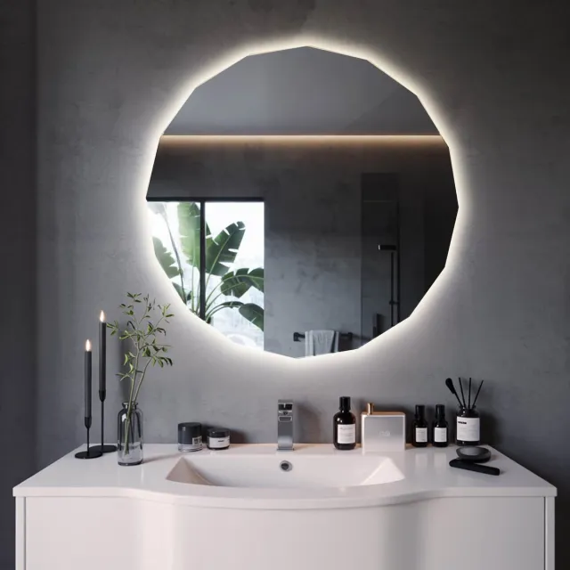 Coloray Geometrische LED Spiegel - LED Spiegel Vrije Vorm Hoekig - 60 cm x 60 cm - Toiletspiegel Geometrisch LED - Moderne Wielhoekige LED Spiegel - Warm Licht - Regelmatige Vorm Spiegel LED - Exclusieve Vorm Spiegel LED Warm Wit