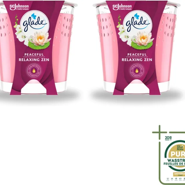 Glade 2 x Glade - Geurkaars Relaxing Zen - 100% Raapzaadwas - 112 g - Wasstrips - Geurkaars - Kaars - Geur - Rust - Calme lichtblauw