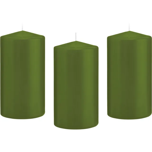Trend Candles Cilinderkaars/stompkaars - 10x - olijfgroen - 8 x 15 cm - 69 branduren - horeca kaarsen