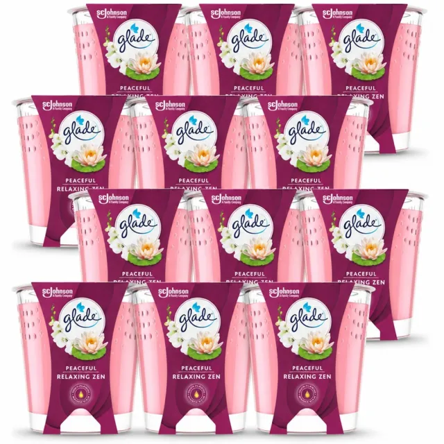 Glade 12 x Glade - Geurkaars Relaxing Zen - 100% Raapzaadwas - 112 g - Voordeelverpakking - 12 stuks lichtblauw