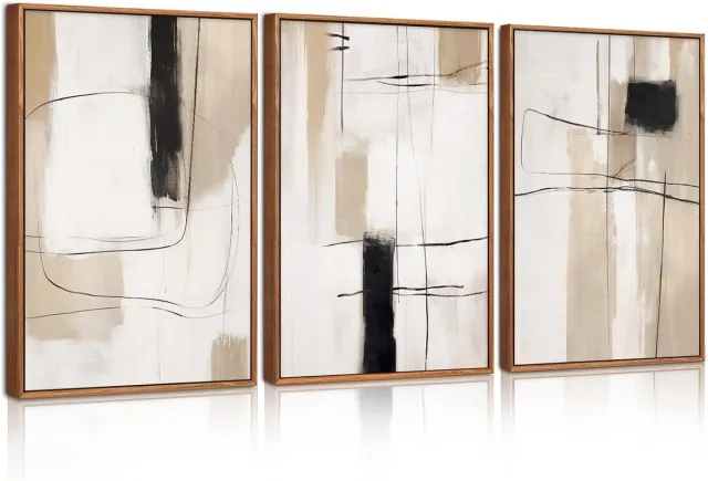 Ibenzoa Moderne Abstracte Wanddecoratie Set van 3 Stuks in Neutrale Kleuren voor Diverse Ruimtes