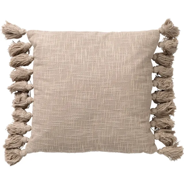 Dutch Decor RUBY - Kussenhoes 45x45 cm - 100% katoen - met flosjes - Pumice Stone - beige - met rits - zonder binnenkussen Lichtbeige