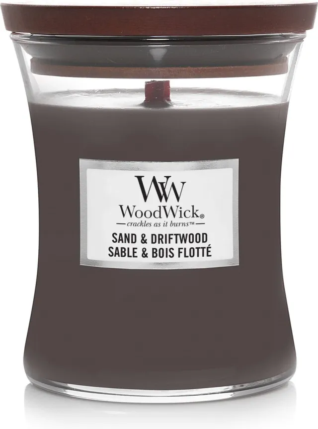 Woodwick Hourglass Medium Geurkaars - Sand & Driftwood - 60 branduren Bruin