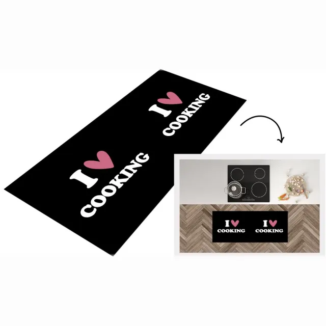 KitchenYeah Keukenloper - Loper keuken - I love cooking - Quotes - Koken - Hartje - Roze - Spreuken - Keuken - Keukenloper vinyl Multicolor
