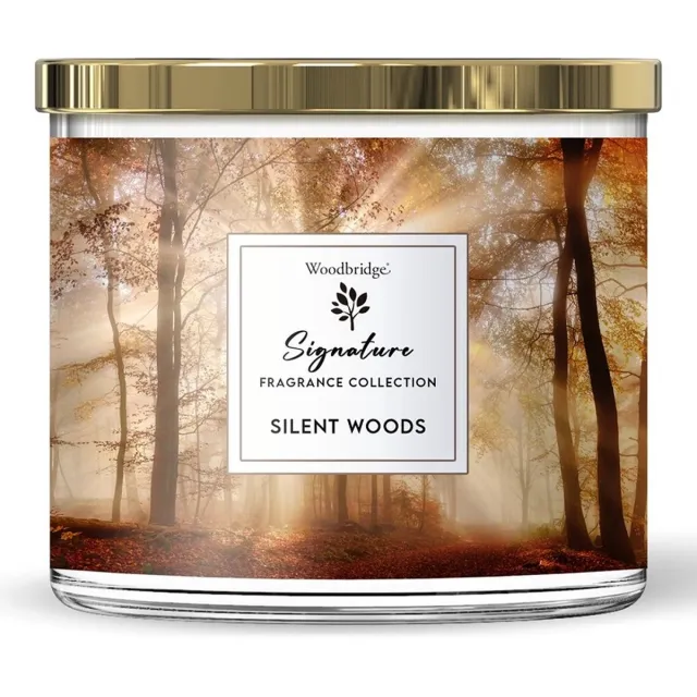 Woodbridge Luxe Geurkaars Met 3 lonten SILENT WOODS - kastanje kruidnagel vanille amber Goud Amber beige