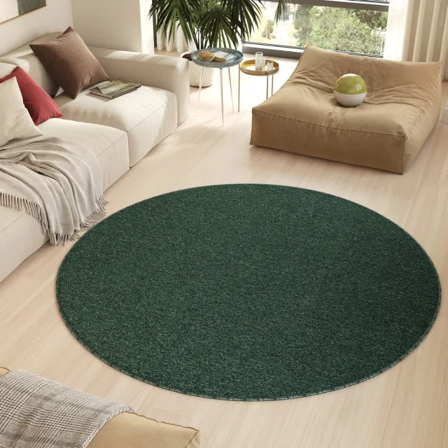 Tapiso Nizza Rond Vloerkleed Groen Antislip Waasbaar Laagpolig Tapijt Kleed