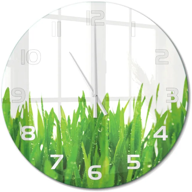 TULUP Wandklok - Gras Wandklok Glas Met Motief - fi60 cm - Groente Decoratieve Glazen Klok - Witte handen - Ronde Klok - Gekleurde Glazen Klok - Glazen Klok Met Print