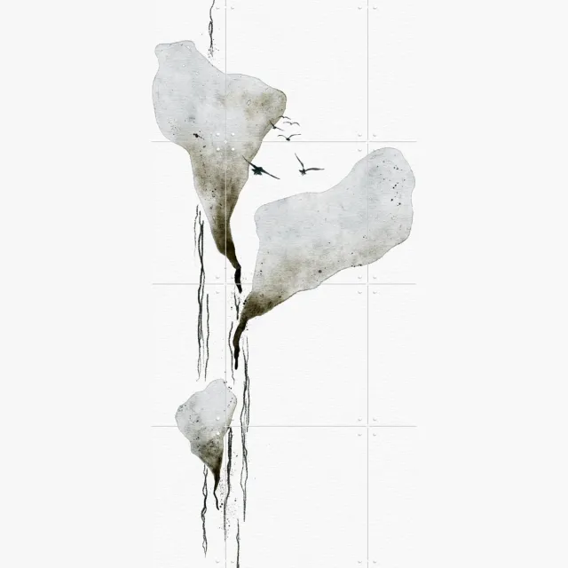 IXXI The Way To Happiness, Ankie Kooi & Various - 60 x 80 cm - Grote wanddecoratie en posters - Kwaststreken, Line art, Minimalisme, Aquarel, Modern Beige / Wit / Grijs
