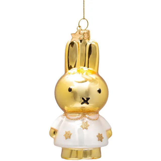 Vondels kerstornament glas Nijntje goud met sterrenjurk H11cm Wit