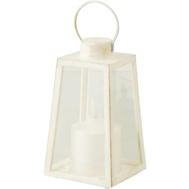 J-Line lantaarn + kaars - glas - wit - small - 2 stuks - LED lichtjes