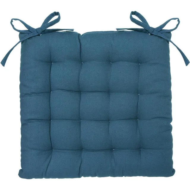 Atmosphera Stoelkussen Loria 38 x 38 cm - Met 2 lintjes - 100% katoen - Zee blauw