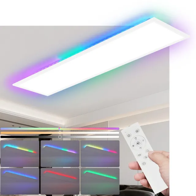 NETTLIFE Plafondlamp LED - 100cm - RGB - Dimbaar - Lange Plafondverlichting - met Afstandsbediening - LED-paneel - voor Woonkamer | Slaapkamer | Keuken | Gang - 24W Wit