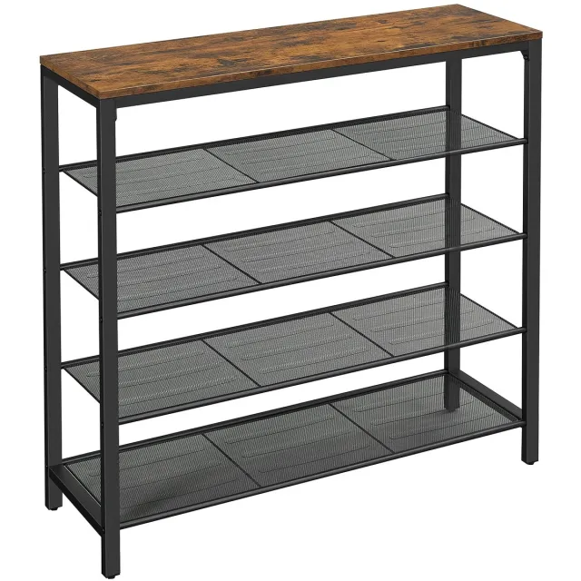 Famanu Schoenenrek met 4 rasterniveaus, 100 x 30 x 92,5 cm, ideaal voor het organiseren van schoenen in de hal of slaapkamer Zwart