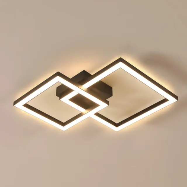 Riserva LED Plafondlamp modern minimalistisch vierkant zwart 36W warm wit 3000K Ra80, dubbele frame 20cm + 25cm, voor studeerkamer, slaapkamer, woonkamer, eetkamer, keuken