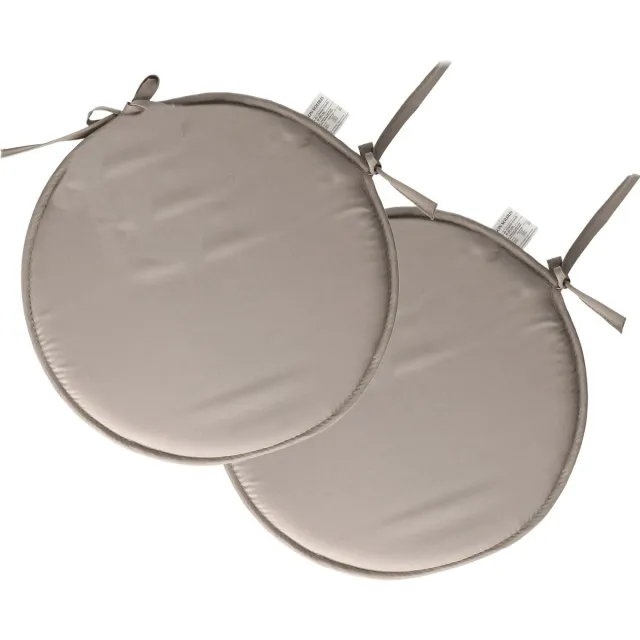 Stof Textile Home stoelkussens - 2x - grijs - D40 x H3 cm - voor binnen - touwtjes sluiting - zitkussens plat - rond