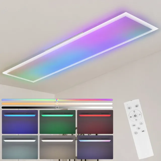NETTLIFE Plafondlamp LED - RGB - Dimbaar - LED-paneel - 120cm Lange Plafondverlichting - met Afstandsbediening - voor Woonkamer | Slaapkamer | Keuken | Gang - 39W Wit