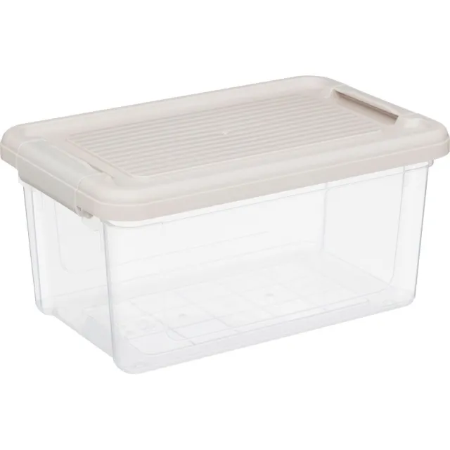 5 Five Simply Smart 5Five Tide'n Box Stapelbare opbergbox met deksel - Set van 3 stuks - 5L - 30x15x19cm - Transparant - Beige