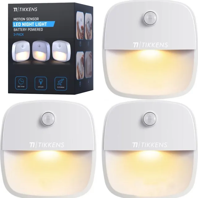 Tikkens Nachtlampje met Bewegingssensor - 3 Stuks - LED Kastverlichting en Trapverlichting met Sensor - Draadloos op Batterij Wit