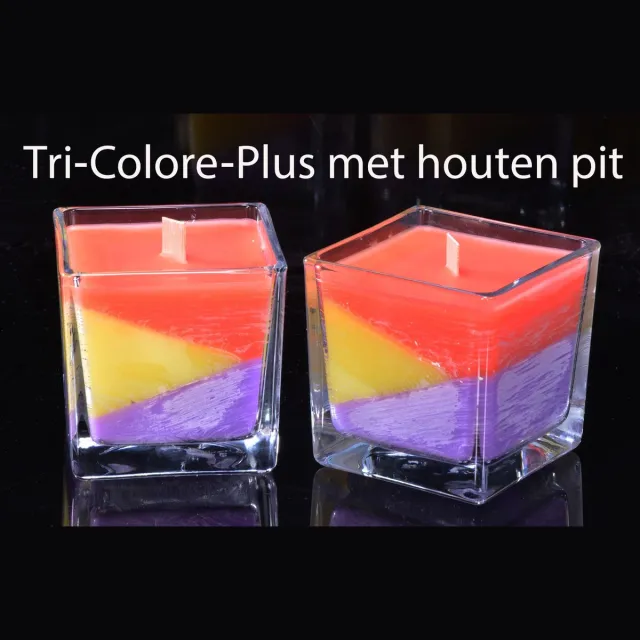 MilaNNE TRI-COLORE-PLUS kaars MEDIUM in glas - 2 STUKS - met HOUTEN LONT (Wooden-Wick) - Gemaakt door Candles by Milanne lila