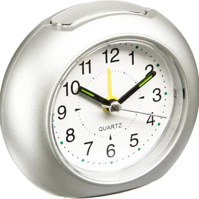 Atmosphera Wekker/alarmklok Little Ben - zilver - kunststof - 11 x 10 cm - met snooze knop - batterij voeding
