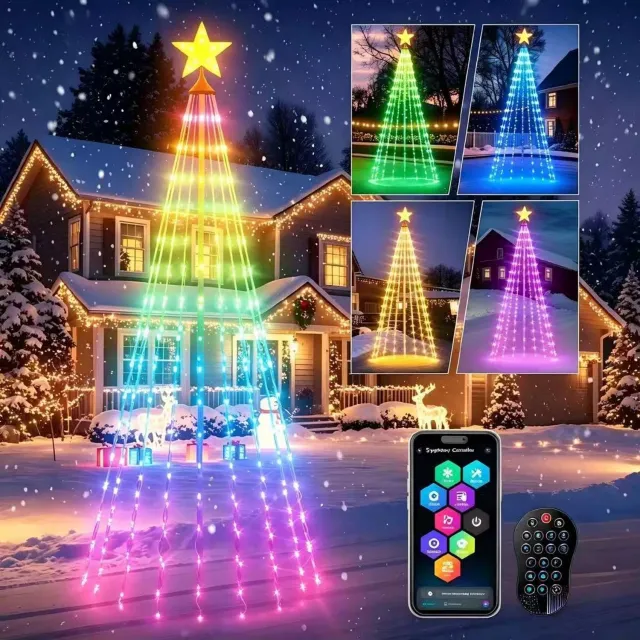Bobypet Smart Christmas Tree Lights - 2,1 m - 400 leds - halloween decoratie - Kerstmis - Smartphone connectiviteit - Lnstelbare helderheid, kleur en patronen