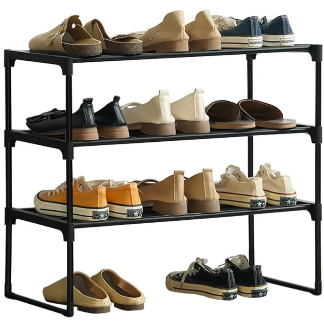 Famanu Schoenenrek, 3-laags opbergsysteem voor 9 paar schoenen, roestwerende coating, stapelbaar en geschikt voor slaapzaal of balkon Zwart