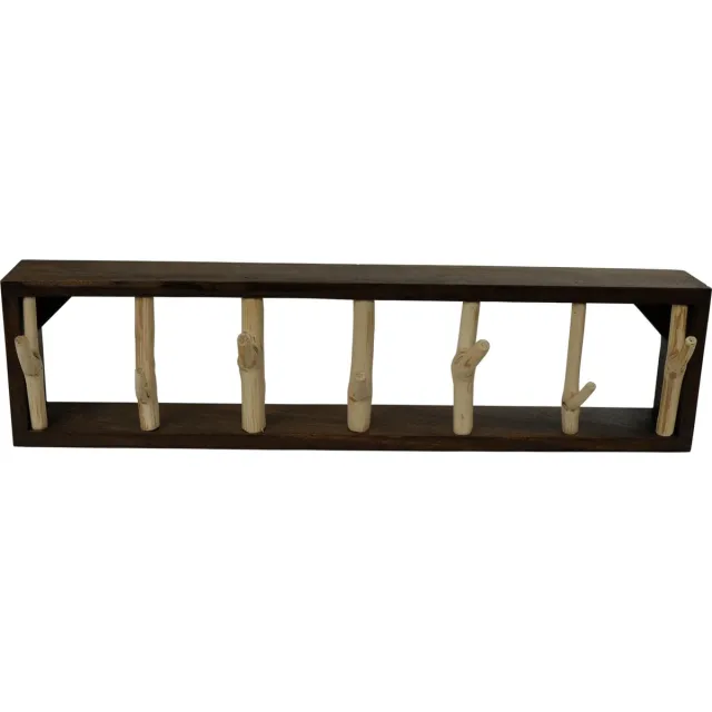 Fine Asianliving Houten Wandkapstok Massief Mangosteenwood Handgemaakt Thailand L60xB15xH7cm Zwart, Multicolour