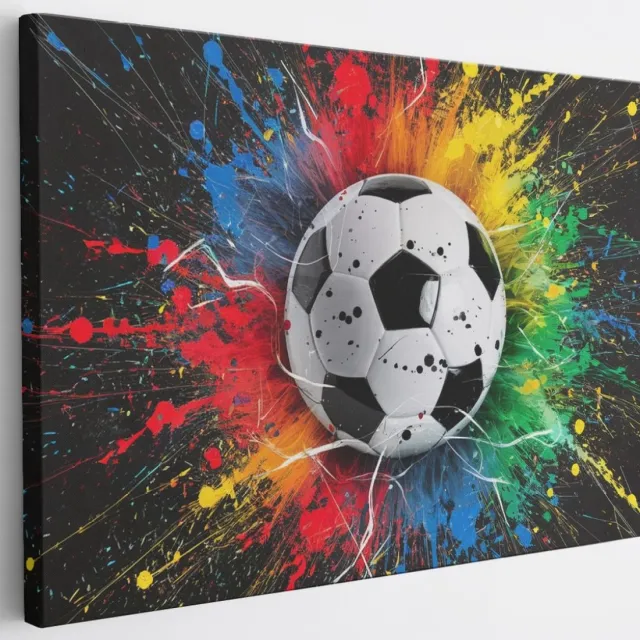 Saammp Canvas Schilderij - Voetbal - Abstract - 100x75 - Foto op canvas - Wanddecoratie - Muurdecoratie Woonkamer - Slaapkamer decoratie - Canvas Print Multicolor