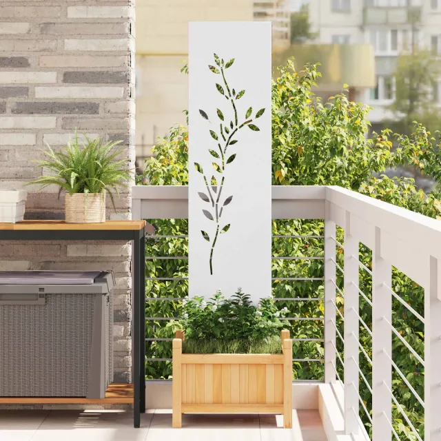 vidaXL Tuin Privacy Screen Bloemen Wit 32 x 140 cm Koudgewalst staal