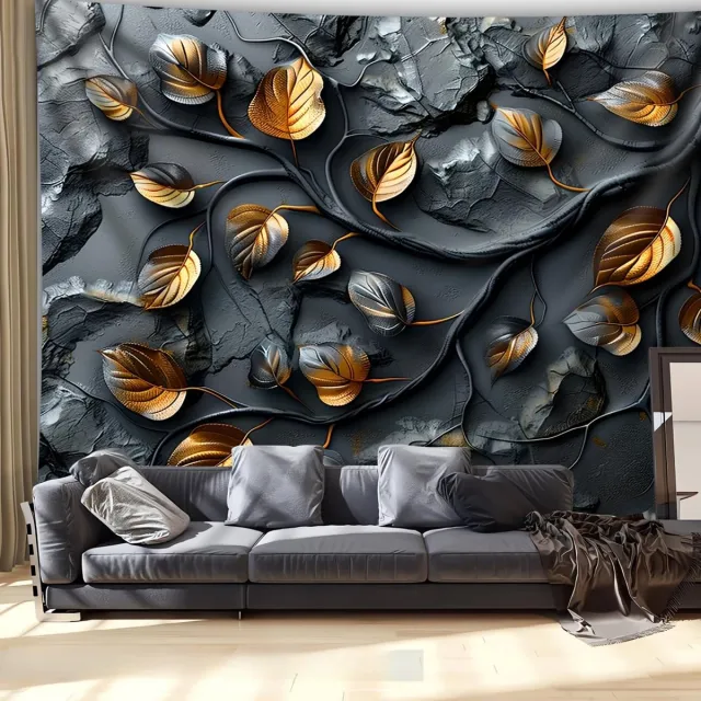 Unyqoos Groot wandtapijt met gouden bladeren voor moderne interieurdecoratie Kleurjik