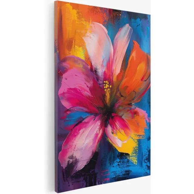 Saammp Canvas Schilderij - Kleurrijke bloem - Abstract - 80x120 - Foto op canvas - Wanddecoratie - Muurdecoratie Woonkamer - Kantoor Decoratie Multicolor