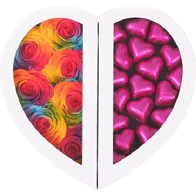 Rosuz Chocolade Box Lana Regenboog – Rosuz - Luxe Cadeau voor Haar met Regenboog Rozen en Fijne Atelierchocolade - Perfect voor Valentijnsdag - Romantisch Geschenk voor Haar
