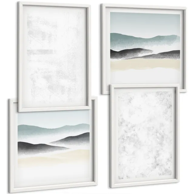 TULUP 4-Delige Schilderij Set - Witte vlekken op canvas en abstracte, minimalistische achtergronden - 40x40 en 40x60 - Decoratieve Schilderijen - Wanddecoratie - Hal Witte lijst