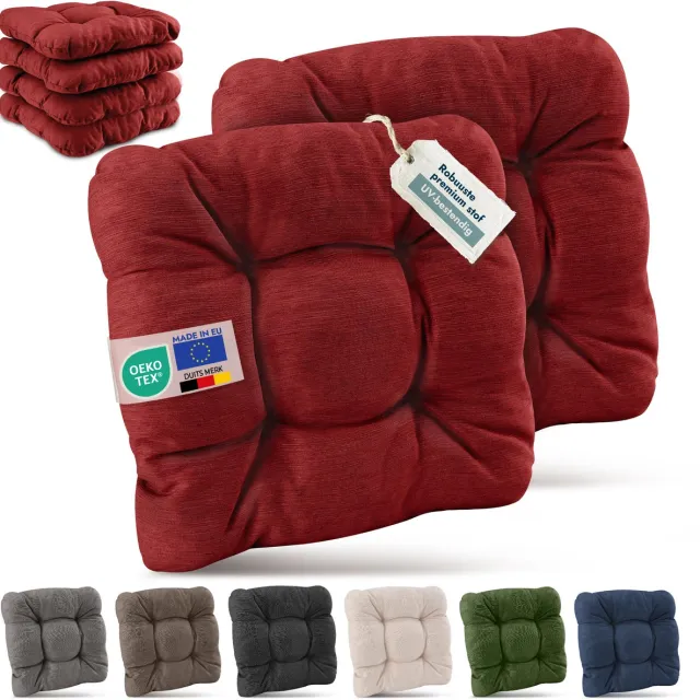 Beautissu HighLux SK Set van 6 Premium Stoelkussen 40x40 cm Rood UV-bestendig & Robuuste Zitkussen Stoel Outdoor 8 cm dik Tuin Stoel Kussen voor Balkonstoel Tuinstoel Zitkussen Indoor Rood 6x