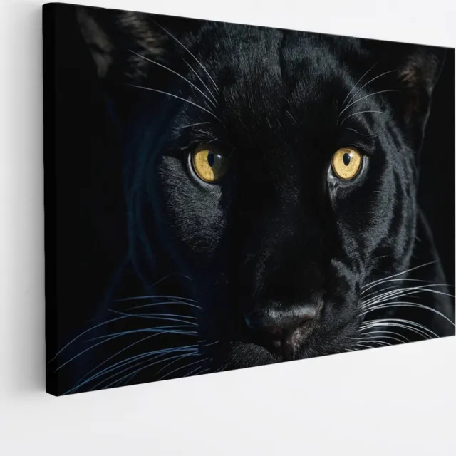Saammp Canvas Schilderij - Zwarte Panter Portret - Natuur - Dieren - 30x20 - Foto op canvas - Wanddecoratie - Muurdecoratie Woonkamer - Slaapkamer decoratie - Canvas Print Multicolor