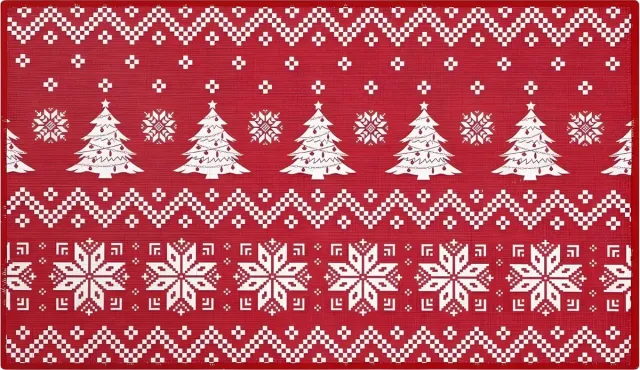 Happiq Kerst Deurmat - Voor Voordeur & Binnen - Boho Stijl Antislip Vloerkleed Welkom - Kerstvakantie & Thuisdecoratie - Rood-40x60cm Red