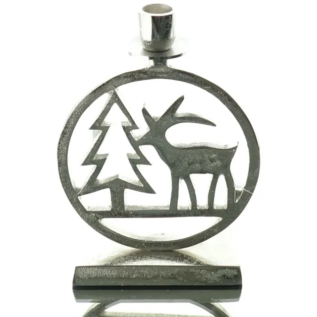 Gasper Kerstlantaarn kerstboom met hert zilverkleurig 20 cm aluminium